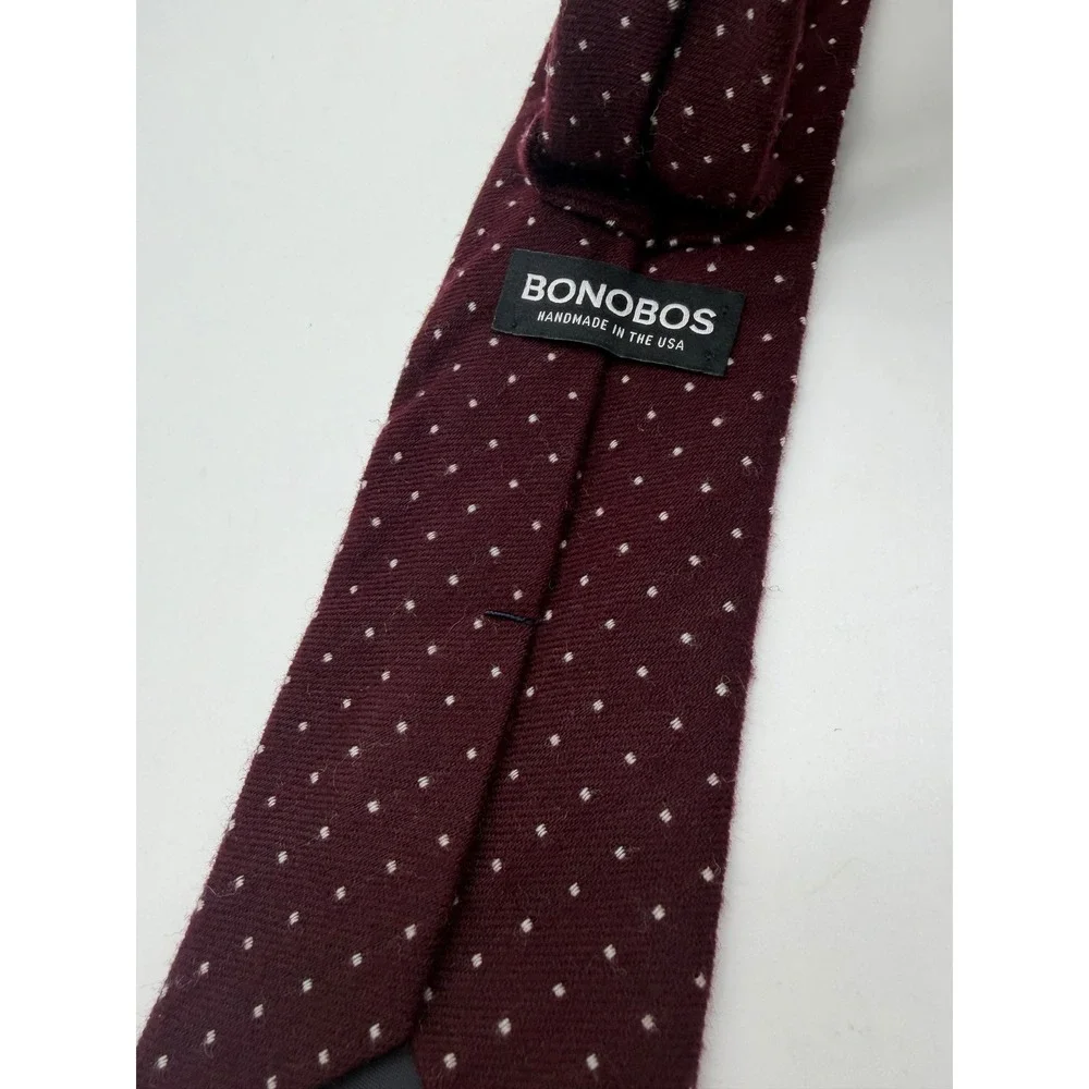 Bonobos Tie Mens OS Burgundy Micro Dot Wool Silk Blend Handmade USA Slim Classic